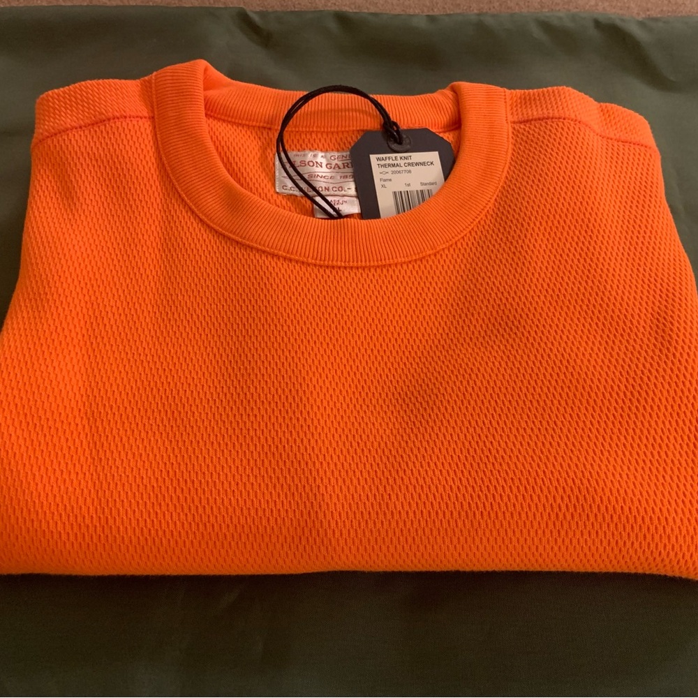 Filson Waffle Knit Thermal Crewneck in Flame, XL, New w/ Tags